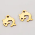 Cute 304 stainless steel animal dolphin charms in gold finish for DIY jewelry design - Slim Dolphin Shape / 10x10mm / Gold