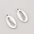 304 stainless steel cowrie shell charm pendant in silver finish for DIY jewelry - Shell Decoration / 8x16.5mm / Steel