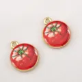 Pendentif rond en alliage doré avec une illustration de tomate réaliste pour bijoux DIY - Tomate (DZ4903)