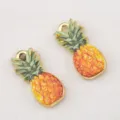 Deux pendentifs ananas en alliage doré avec illustration pour la création de bijoux DIY - Ananas (DZ4903)