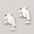 Pair of cute 304 stainless steel dolphin charms for DIY jewelry making accessories - Smiling Dolphin Shape / 9x16mm / Steel