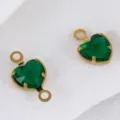 Groene hartvormige glazen hanger met gouden roestvrijstalen frame voor DIY-sieraden - Dubbele Lus (6x11,5mm) / Goud Groen