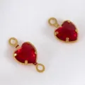 Rode glazen harthanger met gouden roestvrijstalen frame voor DIY sieraden maken - Dubbele Lus (6x11,5mm) / Goud en Rood