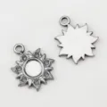 Stainless steel sunburst sunflower pendant charm for DIY necklace jewelry making - Steel Color Multi-angle Style / 5 Pieces Pack (20x23.8mm)