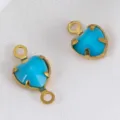 Blauwe hartvormige glazen hanger in vergulde 304 roestvrijstalen zetting voor DIY - Goud Blauw