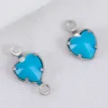 Blauwe glazen hartbedels en connectoren van roestvrij staal voor DIY-sieraden maken - Staalblauw