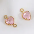 Roze hartvormige glazen bedel in goudkleurige roestvrijstalen rand voor DIY sieraden - Goud Lichtroze