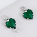 Groene hartvormige glazen hanger connector van roestvrij staal voor DIY sieraden - Zilver Groen