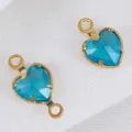 Blauwe glazen hart hanger met gouden roestvrijstalen frame voor DIY sieraden maken - Goud Transparant Blauw