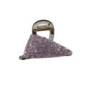 Macro detail view of a purple crystal encrusted triangle hair claw clip with elegant sparkle - Purple