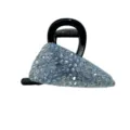 Close-up of light blue crystal-studded triangular hair claw clip with black base - Light Blue