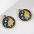 18K gold plated stainless steel Capricorn zodiac pendant with blue enamel and rhinestones - 2 Pcs/Set / Capricorn