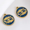 18k gold plated stainless steel Pisces zodiac pendant with blue enamel and rhinestones - 2 Pcs/Set / Pisces
