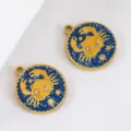 Gold-plated Cancer zodiac pendant with blue enamel and sparkling rhinestones for DIY jewelry - 2 Pcs/Set / Cancer