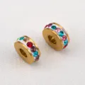 18K gold plated stainless steel large hole spacer bead with colorful rhinestones for DIY - 10 Pieces/Pack / Rainbow Mixed Rhinestones-6.5mm