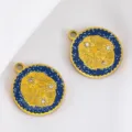 Leo zodiac round pendant plated in 18K gold, 304 stainless steel with blue enamel - 2 Pcs/Set / Leo