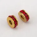 Gold-plated 304 stainless steel spacer bead with red rhinestones for DIY jewelry - 10 Pieces/Pack / Red Rhinestone-6.5mm