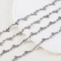 Detailed view of silver stainless steel leaf and grain pattern chain for DIY jewelry making - Wheat Ear / 1 Meter/Pack (6x14mm) / Steel