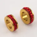 18K gold plated stainless steel spacer beads with red rhinestones for DIY jewelry - 10 Pieces/Pack / Red Rhinestone-10.5mm