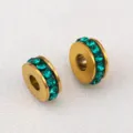 18K gold plated stainless steel spacer beads featuring vibrant emerald green rhinestones for DIY - 10 Pieces/Pack / Green Rhinestone-6.5mm