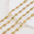 Detailed view of gold stainless steel flower chain links for DIY necklace jewelry making - Six-Petal Flower / 1 Meter/Pack (6x11mm) / Gold