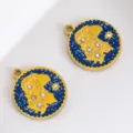 Leo zodiac pendant in 18K gold plated stainless steel with blue enamel and rhinestones - 2 Pcs/Set / Aries