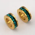 18K gold plated stainless steel spacer beads with green rhinestones for DIY jewelry making - 10 Pieces/Pack / Green Rhinestone-10.5mm