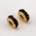 18K gold plated stainless steel spacer bead with black rhinestones for jewelry DIY - 10 Pieces/Pack / Black Rhinestone-6.5mm