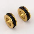 18K gold plated stainless steel spacer beads with black rhinestone inlay - 10 Pieces/Pack / Black Rhinestone-10.5mm