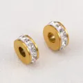Premium 18K gold plated stainless steel spacer beads with sparkling rhinestones for DIY jewelry - 10 Pieces/Pack / White Rhinestone-6.5mm