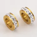 18K gold plated stainless steel large hole spacer beads with clear sparkling crystals - 10 Pieces/Pack / White Rhinestone-10.5mm