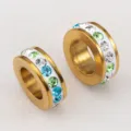 18K gold plated stainless steel spacer beads featuring vibrant colorful crystal rhinestones - 10 Pieces/Pack / Blue White Green Rhinestones-10.5mm
