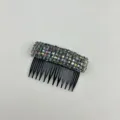 Elegant sparkling iridescent crystal cube hair comb with black teeth for styling - Grayish Green