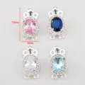 Connettori ovali placcati argento con zirconi per gioielli fai-da-te, 17mm x 9mm - Fibbia a Incastro / Set da 2 Pezzi / Rosa