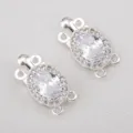 Chiusura ovale placcata argento con zirconi per la creazione di gioielli fai-da-te - Fibbia a Incastro / Set da 2 Pezzi / Bianco
