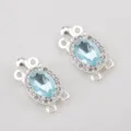 Elegante chiusura a perno ovale placcata argento con zircone blu per gioielli DIY - Fibbia a Incastro / Set da 2 Pezzi / Azzurro