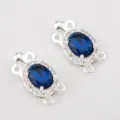 Elegante chiusura ovale placcata in argento con pietra blu e zirconi per gioielli fai da te - Fibbia a Incastro / Set da 2 Pezzi / Blu zaffiro