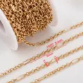 Golden copper paperclip and O-link chain for DIY jewelry making with dimensions shown - 1 Meter Pack / Gold
