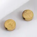 Vintage 18K gold plated stainless steel beads with Saint Benedict medal engraving for DIY - 10mm (5 Pieces/Pack) / Gold