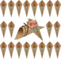 Braune Kraftpapiertüten mit Blumen für Hochzeitskonfetti-Gastgeschenke - Papier 30 + Aufkleber 30 + Blauer Calla 30 (448#)