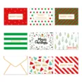 Set of festive mini Christmas greeting cards with various colorful holiday patterns - Cartoon Christmas Style (S396) / 8-Piece Pack (With Envelopes)