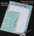 Elegante juego de papelería con flores y pájaros azules, 6 hojas de carta y 3 sobres - Estilo Pájaro Azul (x001#02) / 6 Hojas Y 3 Sobres / Azul