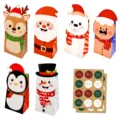 Set of 6 Christmas cartoon character paper gift bags with festive sealing stickers - Christmas Cartoon Pattern (S887) / 24 Pieces/Set (with Stickers)