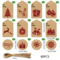 Set of 48 Buffalo Plaid Christmas gift tags with various festive patterns and jute twine - 48 Pieces/Pack / 48 Tags + 50 Jute Ropes