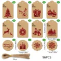96-piece set of Christmas kraft paper gift tags with twine and plaid patterns - 96 Pieces/Pack / 96 Tags + 100 Jute Ropes