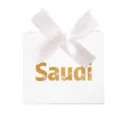 Mini caja de regalo Saudi blanca con palma dorada y un elegante lazo de satén - Caja Blanca / Cinta Blanca