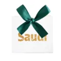 Elegante caja de regalo blanca mini Saudi palmera con un gran lazo de cinta de raso verde - Caja Blanca / Cinta Verde