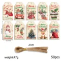 50 etichette natalizie in carta kraft retrò con cordino per le tue confezioni regalo - 50 Cartellini (S876) / 50 Corde Naturali