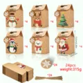 24-piece Christmas Kraft paper gift box set featuring 6 cartoon designs with tags and twine - Kraft Box Style (S878) / Set of 24