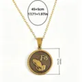 Collana con ciondolo mani in preghiera in acciaio inossidabile dorato con dettagli di misura. - Disco mani in preghiera